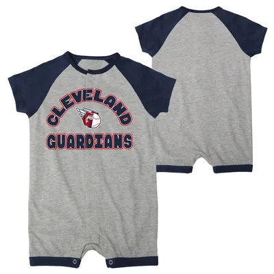 Cleveland Guardians Infant Extra Base Hit Raglan Full-Snap Romper - Heather Gray
