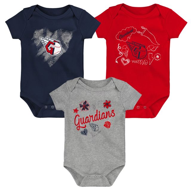 Ensemble de 3 bodys Batter Up des Cleveland Guardians pour bébé, bleu marine/rouge/gris