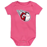 Ensemble de 3 bodys pour bébé bleu marine/rouge/rose Cleveland Guardians Baseball