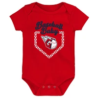 Ensemble de 3 bodys pour bébé bleu marine/rouge/rose Cleveland Guardians Baseball