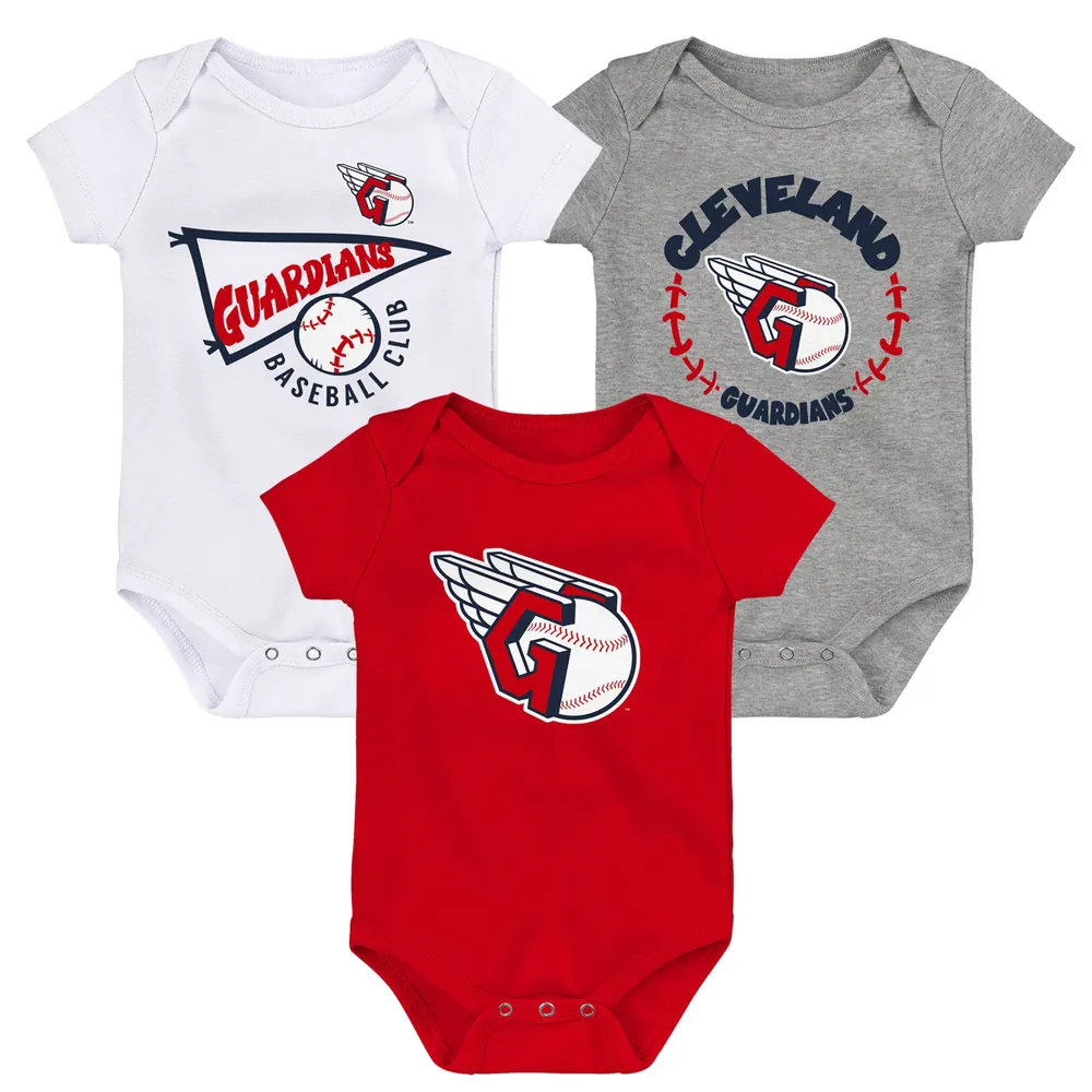 Lot de 3 bodys rouge/blanc/gris chiné Cleveland Guardians Biggest Little Fan pour bébé