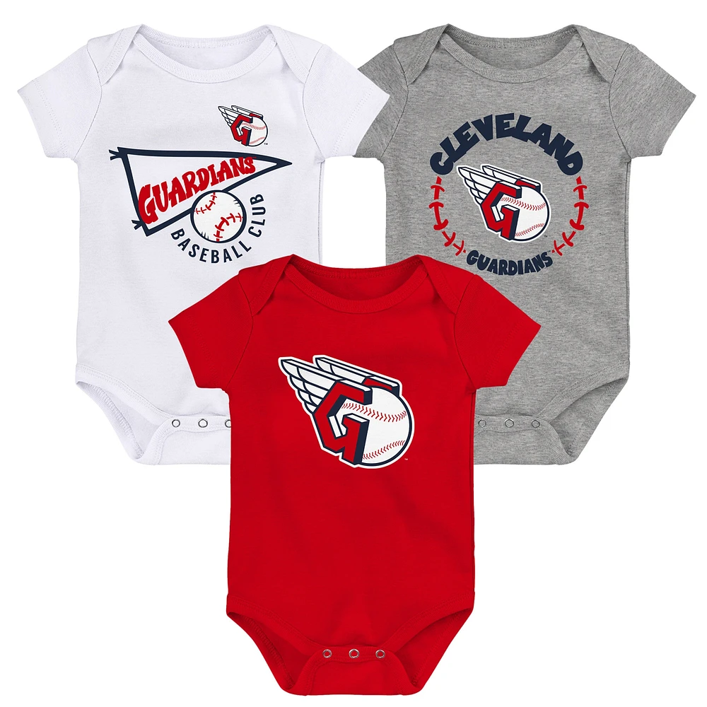 Infant Red/White/Heather Gray Cleveland Guardians Biggest Little Fan 3-Pack Bodysuit Set