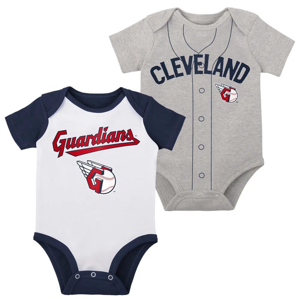 Infant White/Heather Gray Cleveland Guardians Two-Pack Little Slugger Bodysuit Set