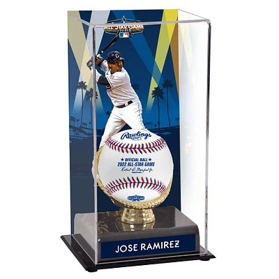 Vitrine de présentation des gants dorés du match des étoiles de la MLB 2022 des Cleveland Guardians de Jose Ramirez avec image