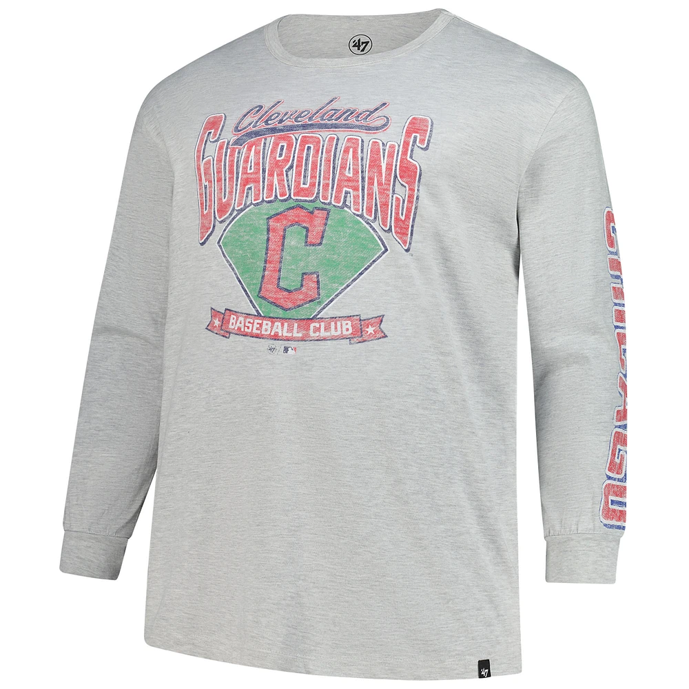 Men's '47  Gray Cleveland Guardians Big & Tall Distressed Franklin Long Sleeve T-Shirt