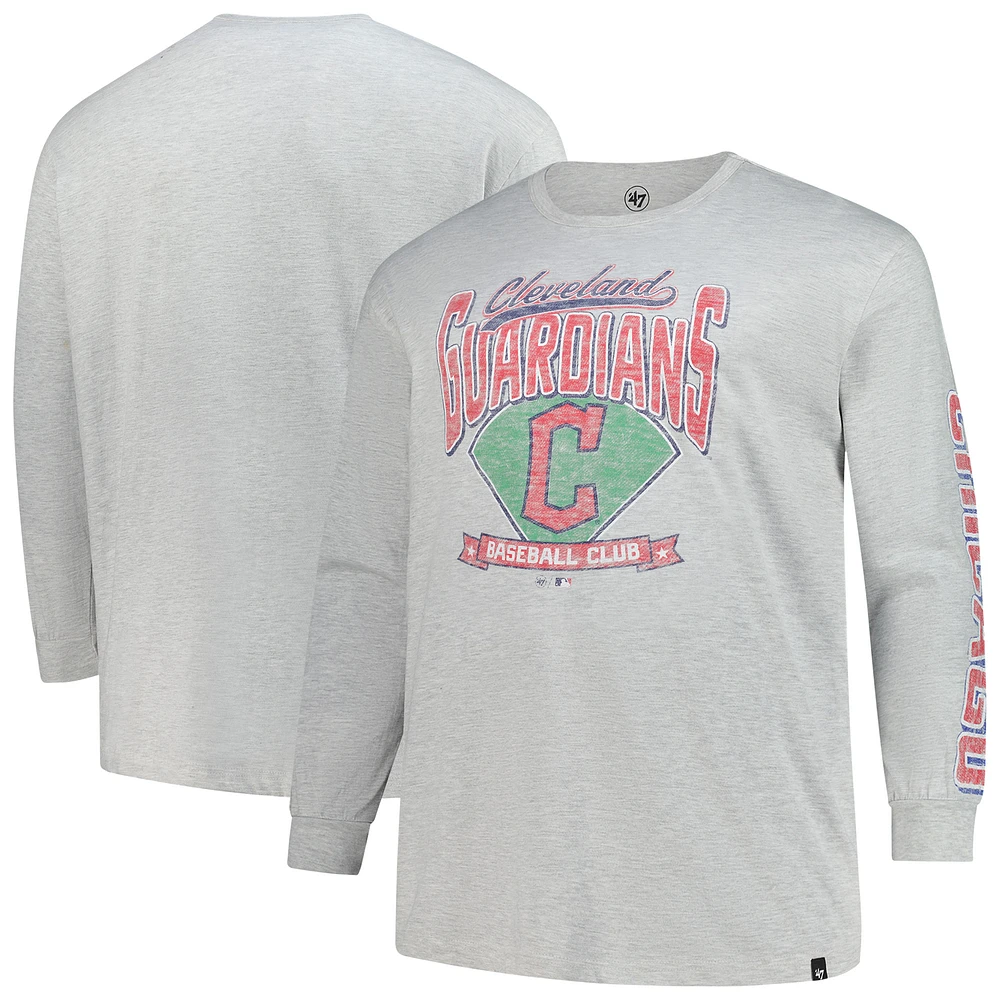 Men's '47 Gray Cleveland Guardians Big & Tall Distressed Franklin Long Sleeve T-Shirt