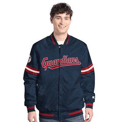 Men's Starter  Navy Cleveland Guardians Scout Full-Snap Varsity Jacket