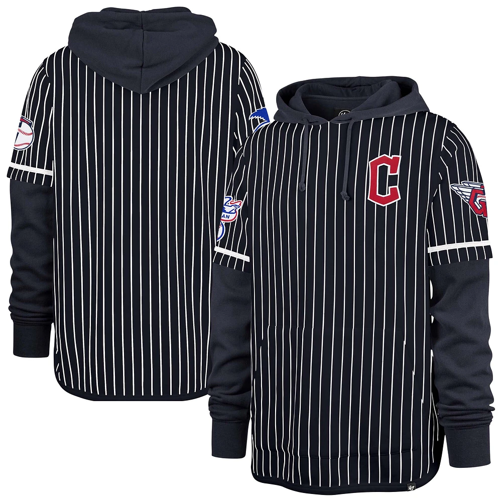 Sweat à capuche rayures doubles Cleveland Guardians '47 bleu marine pour homme