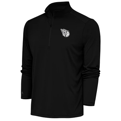 Men's Antigua Black Cleveland Guardians Metallic Tribute Quarter-Zip Top