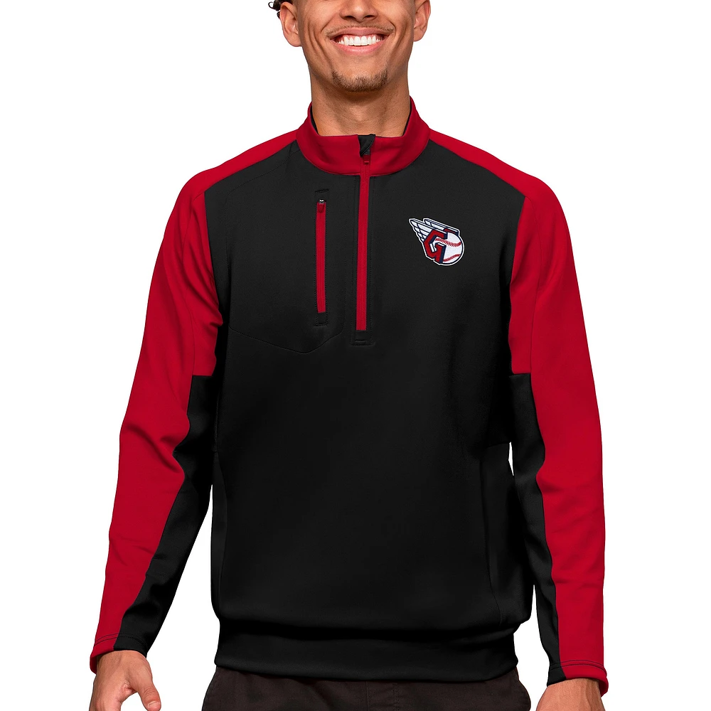 Men's Antigua Black Cleveland Guardians Team Quarter-Zip Pullover Top