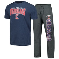 Ensemble de nuit pour hommes Concepts Sport Charcoal/Navy Cleveland Guardians Meter T-shirt et pantalon