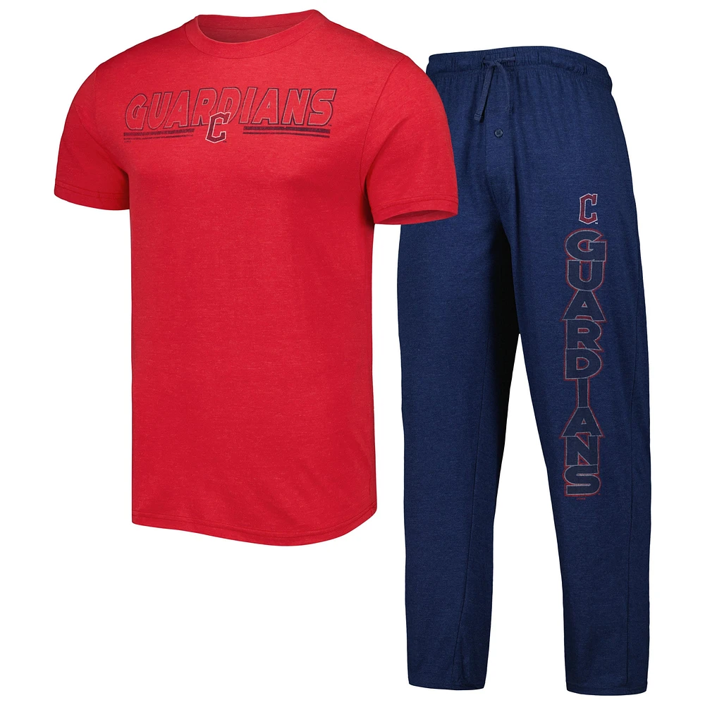 Concepts Sport Ensemble de nuit avec t-shirt et pantalon Cleveland Guardians Meter bleu marine/rouge pour homme