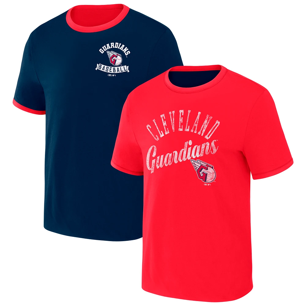 Collection Darius Rucker pour homme par Fanatics T-shirt réversible à sonnerie bidirectionnelle bleu marine/rouge Cleveland Guardians