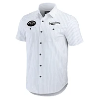 Men's Darius Rucker Collection by Fanatics White Cleveland Guardians Pin Stripe Short Sleeve Button-Up Shirt