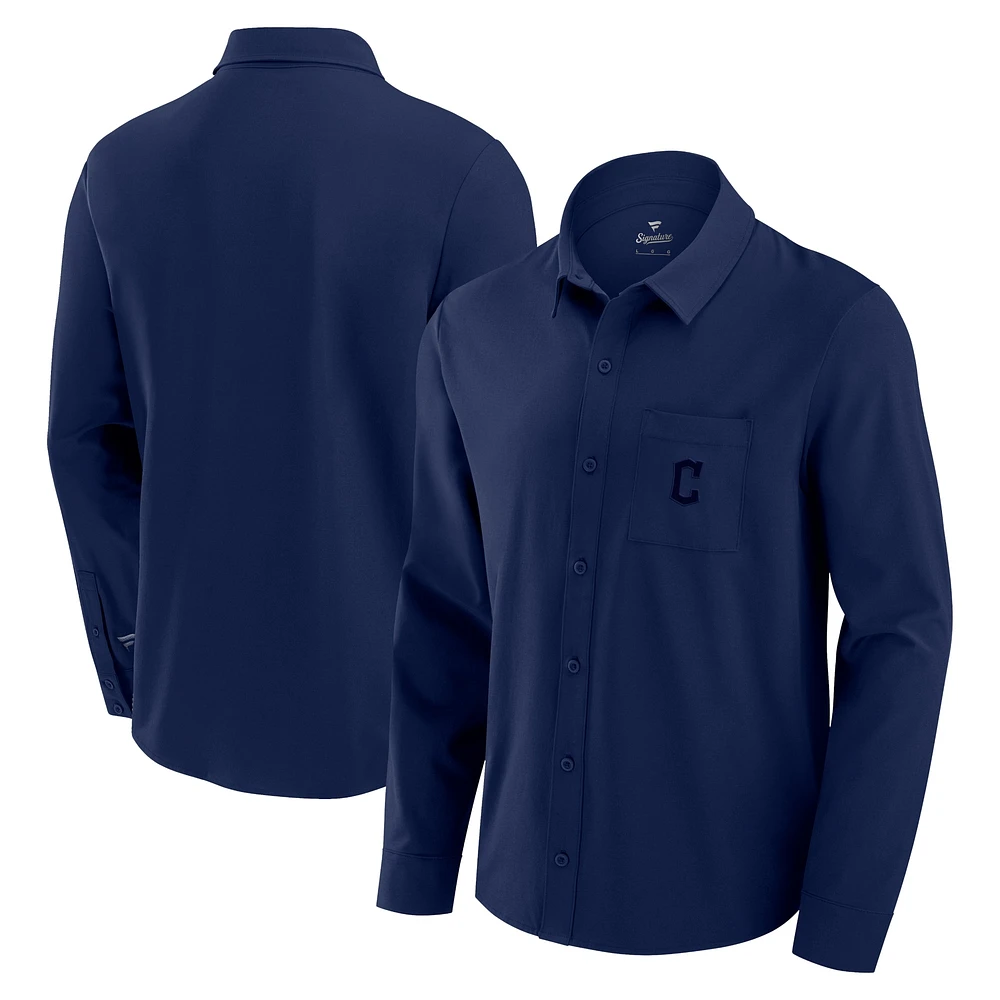 Chemise boutonnée à manches longues Fanatics Navy Cleveland Guardians Front Office pour hommes