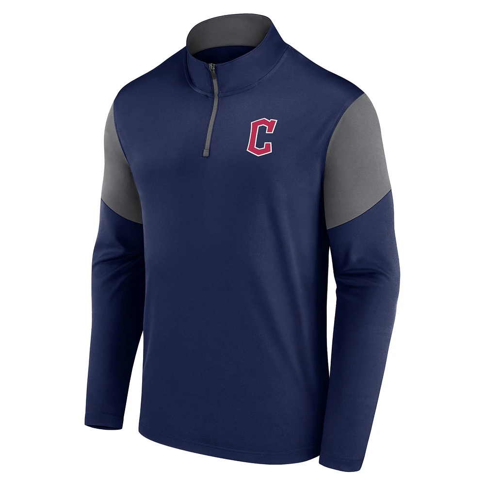 Men's Fanatics Navy Cleveland Guardians Logo Quarter-Zip Top