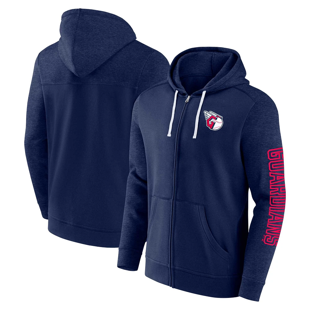 Sweat à capuche léger entièrement zippé pour hommes Fanatics Navy Cleveland Guardians Offensive Line Up