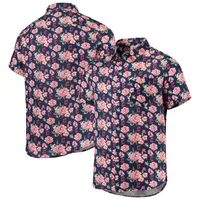 FOCO Navy Cleveland Guardians Chemise boutonnée en lin à fleurs pour homme