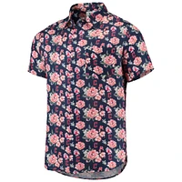 FOCO Navy Cleveland Guardians Chemise boutonnée en lin à fleurs pour homme