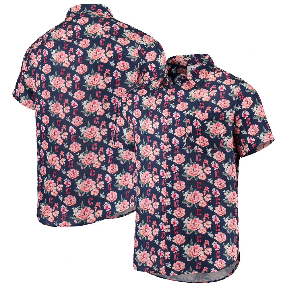 Men's FOCO Navy Cleveland Guardians Floral Linen Button-Up Shirt