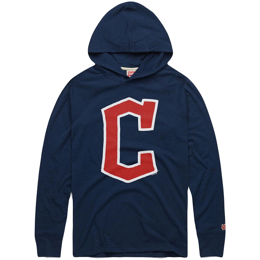 Men's Homage Navy Cleveland Guardians Lightweight Raglan Tri-Blend Pullover Hoodie