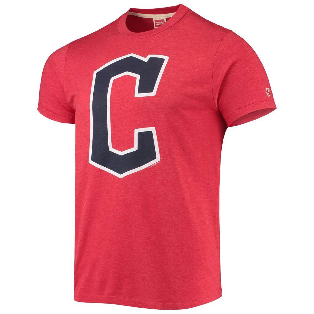 Men's Homage Red Cleveland Guardians Hand Drawn Logo Tri-Blend T-Shirt