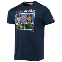 T-shirt à trois mélanges hommage Shane Bieber et Jose Ramirez pour hommes, bleu marine, Cleveland Guardians MLB Jam