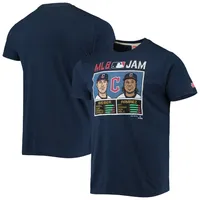 T-shirt à trois mélanges hommage Shane Bieber et Jose Ramirez pour hommes, bleu marine, Cleveland Guardians MLB Jam