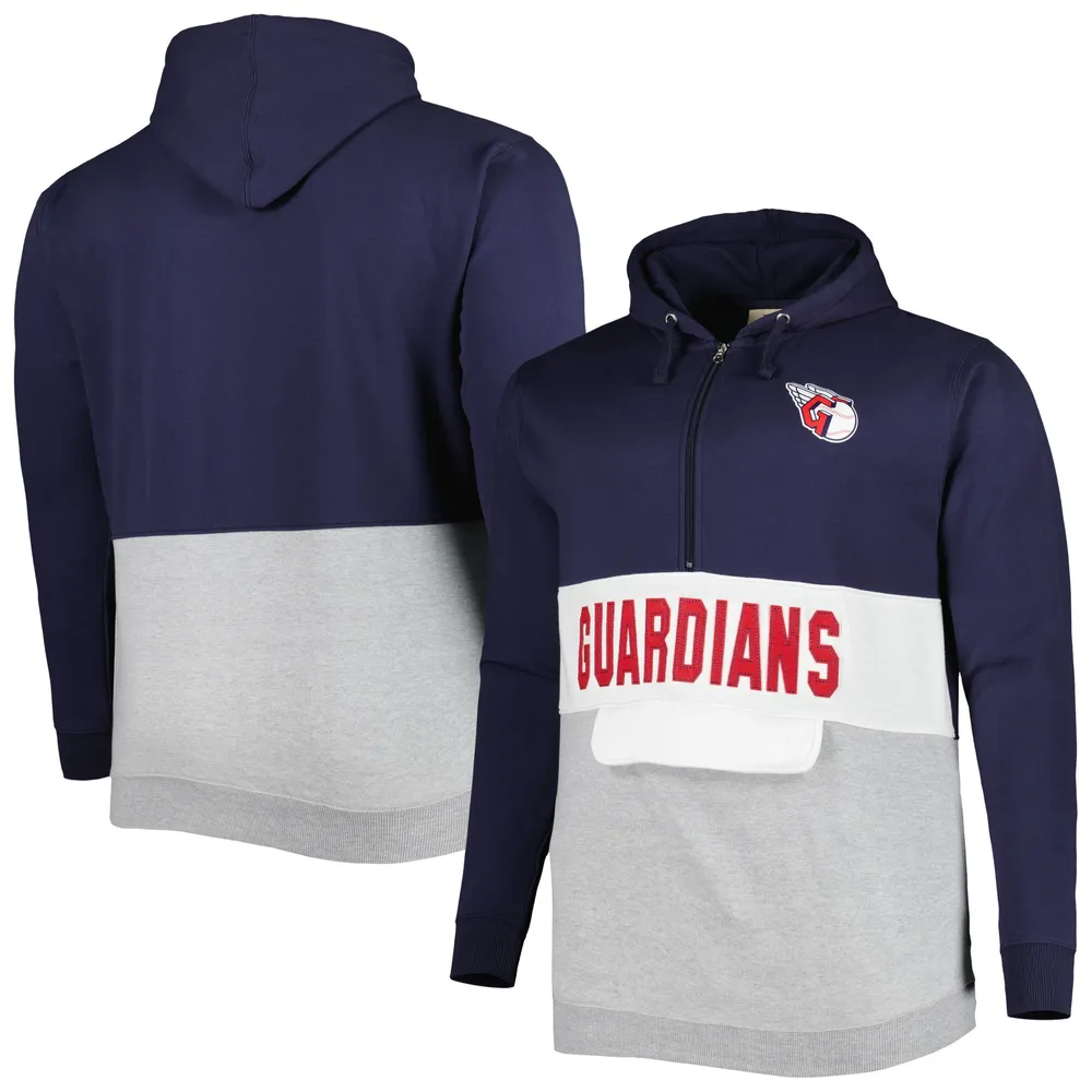 Sweat à capuche demi-glissière en polaire Cleveland Guardians Big & Tall bleu marine/blanc pour homme