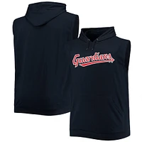 Men's Navy Cleveland Guardians Jersey Muscle Sleeveless Pullover Hoodie