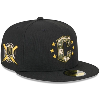 Casquette ajustée 59FIFTY pour la Journée des forces armées 2024 New Era noire Cleveland Guardians hommes