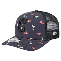 Men's New Era Black Cleveland Guardians Adventure Drinks Pattern 9SEVENTY Stretch-Snap Hat