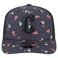 Men's New Era Black Cleveland Guardians Adventure Drinks Pattern 9SEVENTY Stretch-Snap Hat