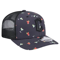 Men's New Era Black Cleveland Guardians Adventure Drinks Pattern 9SEVENTY Stretch-Snap Hat