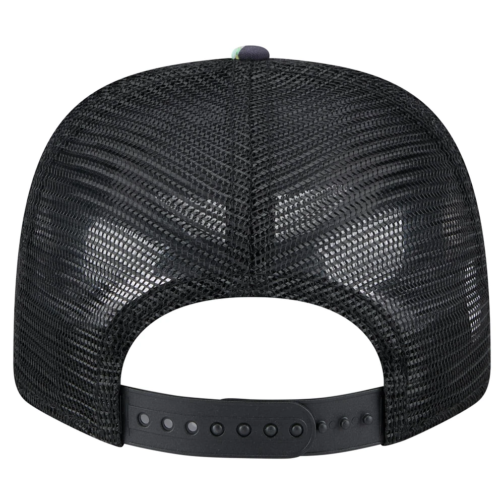 Men's New Era Black Cleveland Guardians Adventure Drinks Pattern 9SEVENTY Stretch-Snap Hat