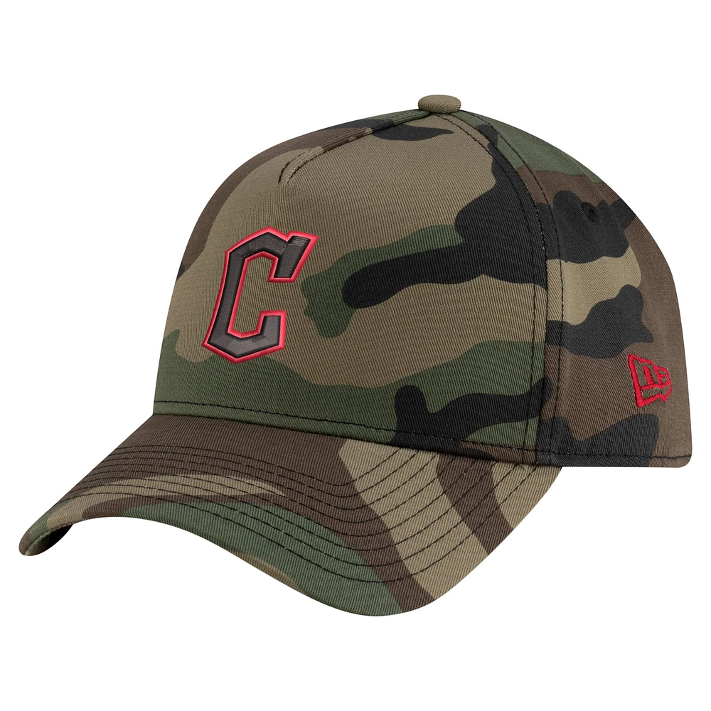 Men's New Era Camo Cleveland Guardians Woodland Team Pop 9FORTY A-Frame Adjustable Hat