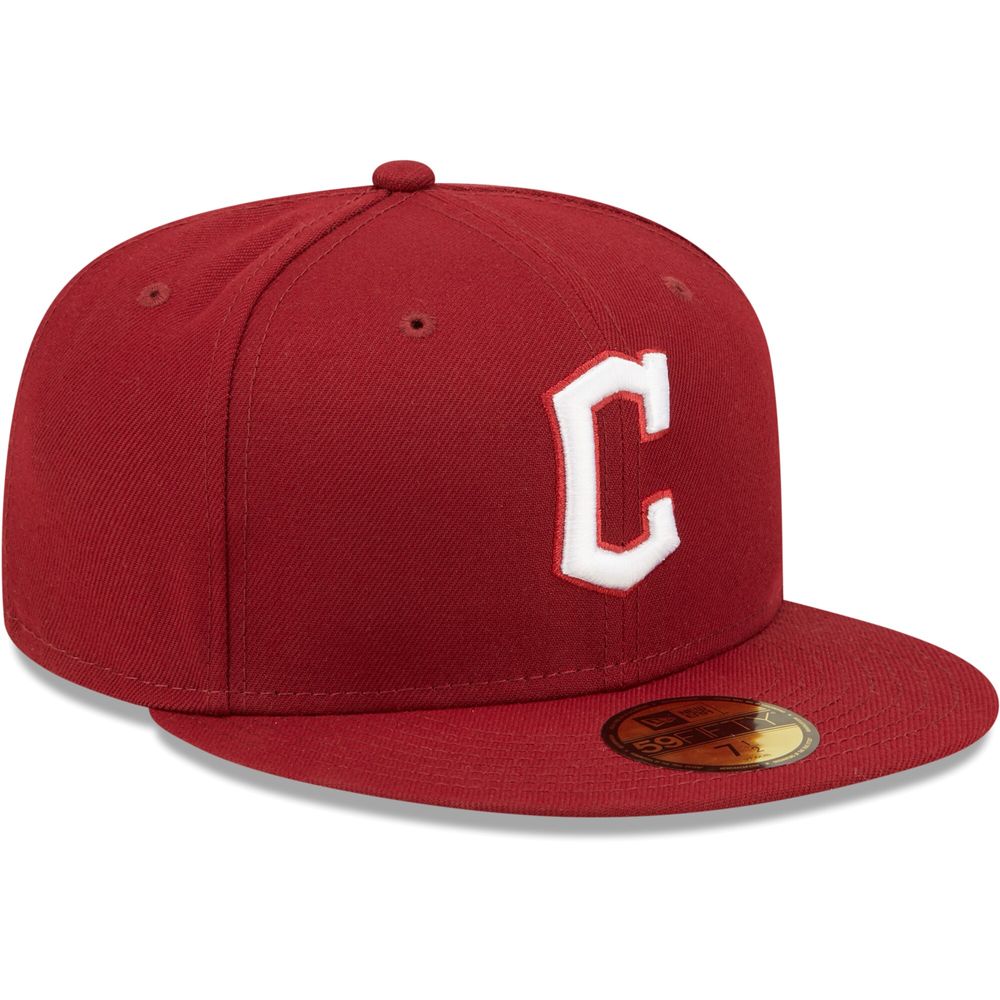 Men's New Era Cardinal Cleveland Guardians White Logo 59FIFTY Fitted Hat