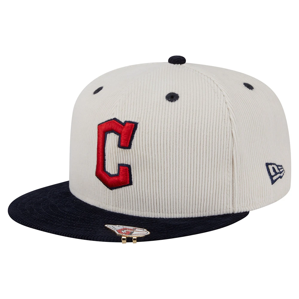 Men's New Era Cream/Navy Cleveland Guardians Two-Tone Corduroy 59FIFTY Fitted Hat