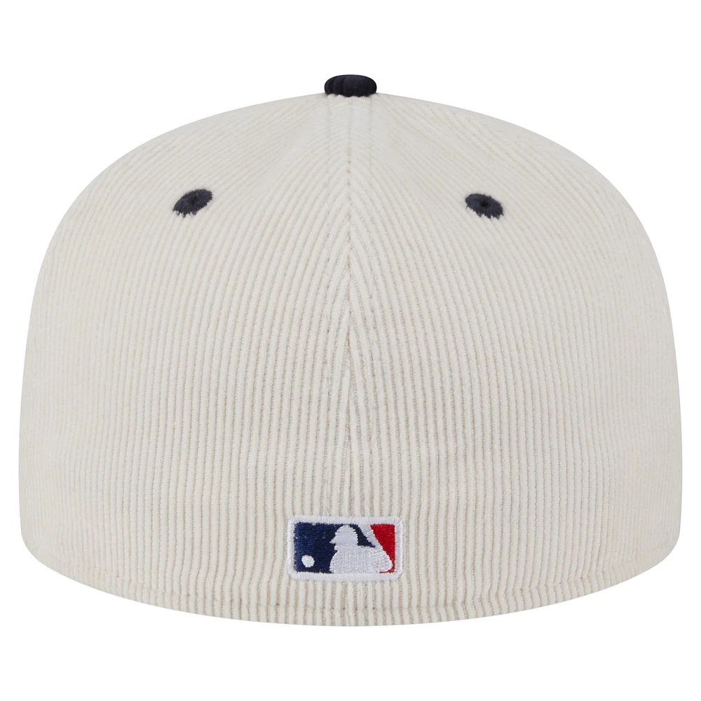 Men's New Era Cream/Navy Cleveland Guardians Two-Tone Corduroy 59FIFTY Fitted Hat
