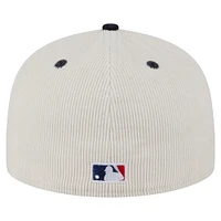Men's New Era Cream/Navy Cleveland Guardians Two-Tone Corduroy 59FIFTY Fitted Hat