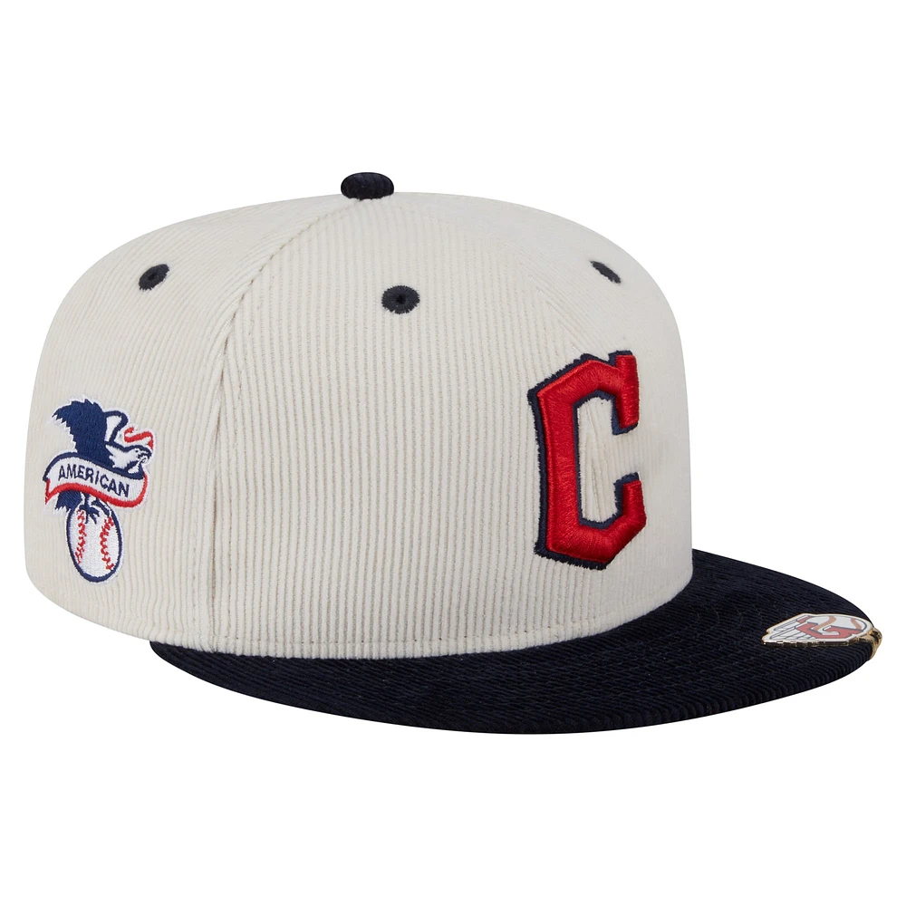 Men's New Era Cream/Navy Cleveland Guardians Two-Tone Corduroy 59FIFTY Fitted Hat