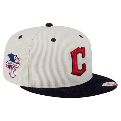 Men's New Era Cream/Navy Cleveland Guardians Two-Tone Corduroy 59FIFTY Fitted Hat