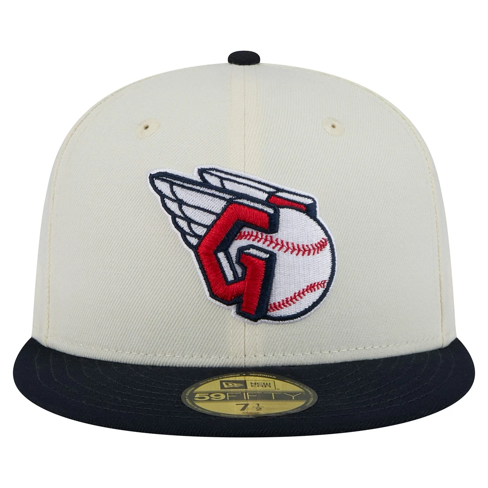 Men's New Era Cream Cleveland Guardians Chrome 59FIFTY Fitted Hat