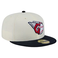 Men's New Era Cream Cleveland Guardians Chrome 59FIFTY Fitted Hat