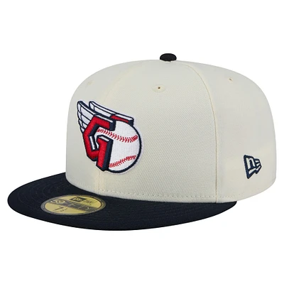 Men's New Era Cream Cleveland Guardians Chrome 59FIFTY Fitted Hat