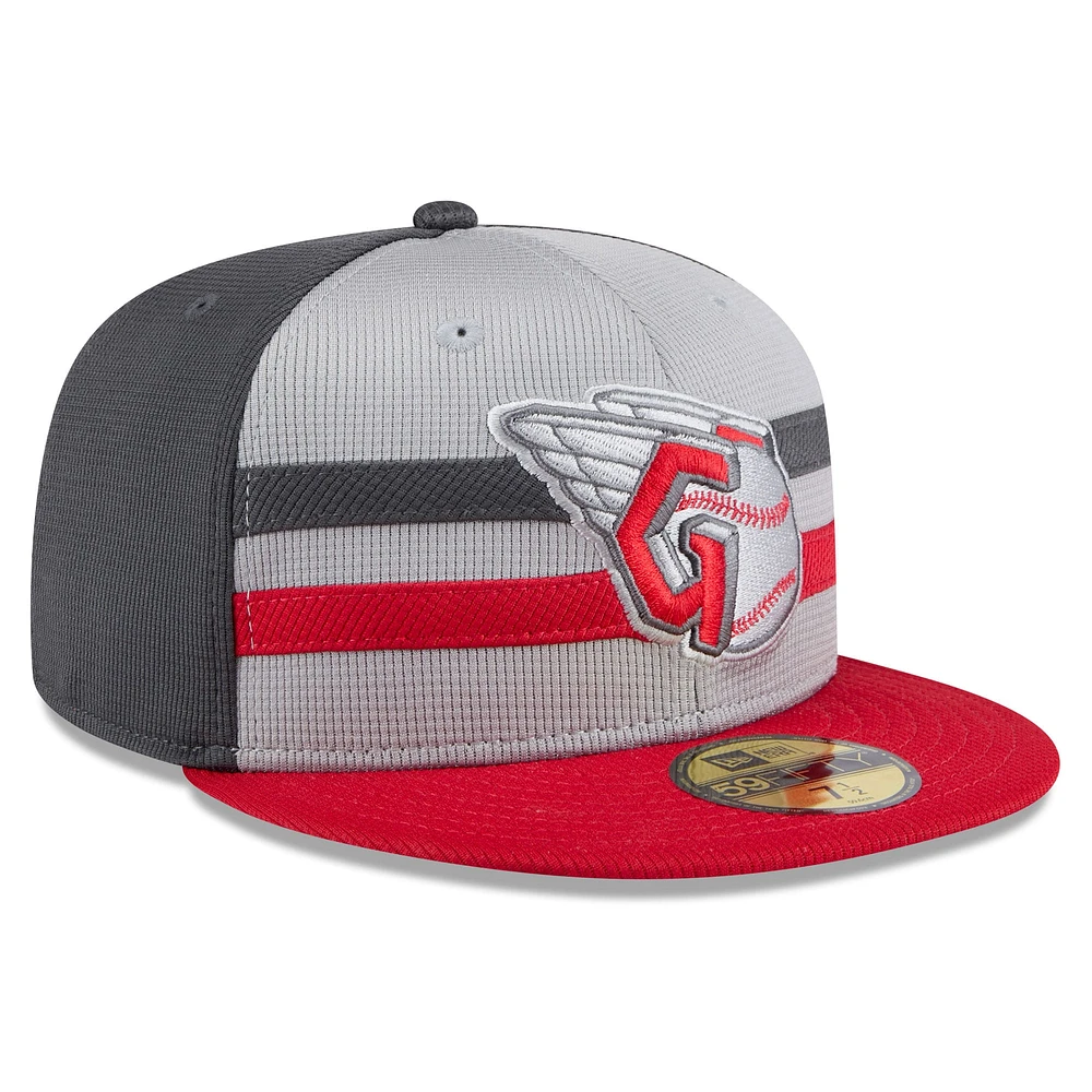 Men's New Era  Gray/Red Cleveland Guardians 2025 Batting Practice 59FIFTY Fitted Hat