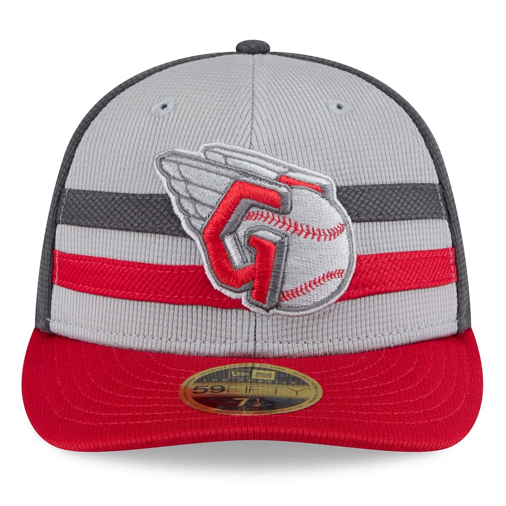 Men's New Era  Gray/Red Cleveland Guardians 2025 Batting Practice Low Profile 59FIFTY Fitted Hat