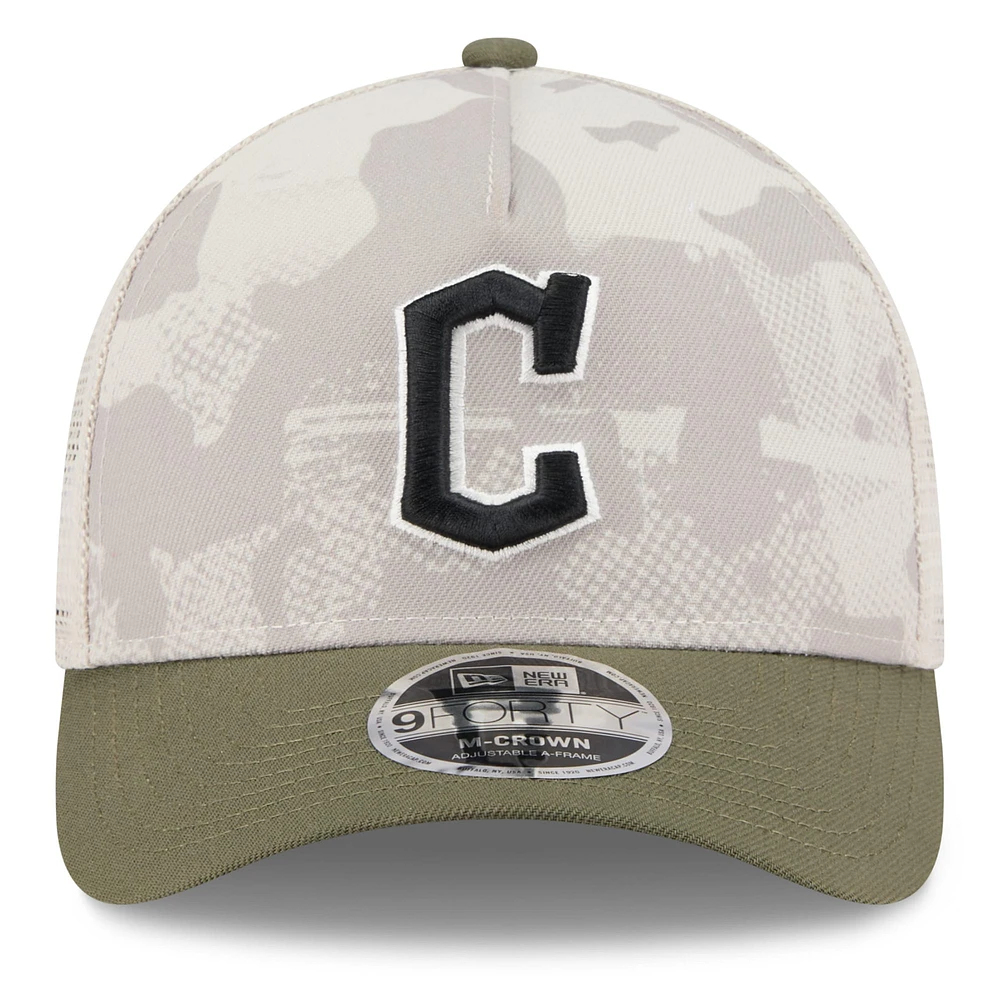 Men's New Era Light Beige/Olive Cleveland Guardians 2025 Armed Forces Day 9FORTY M-Crown A-Frame Adjustable Hat
