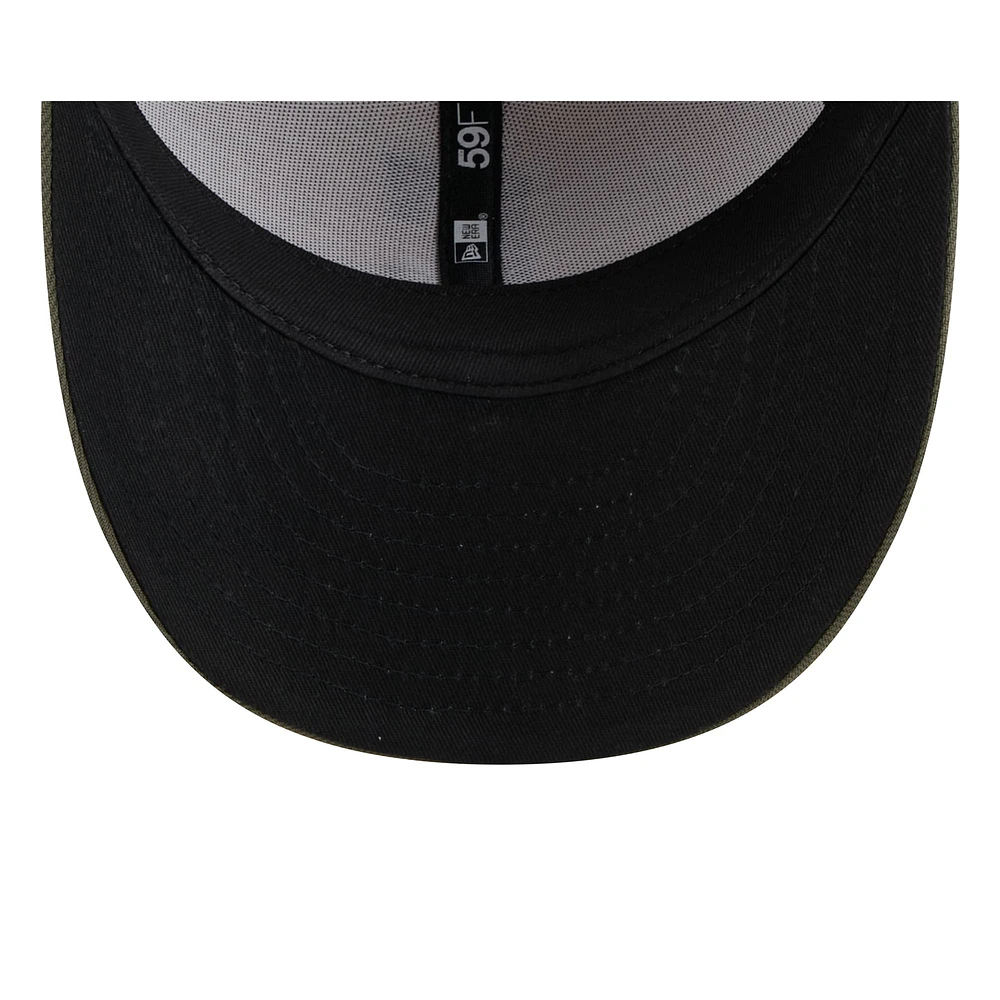 Casquette ajustée 59FIFTY basse pour homme New Era, beige clair/olive, Cleveland Guardians 2025 Armed Forces Day