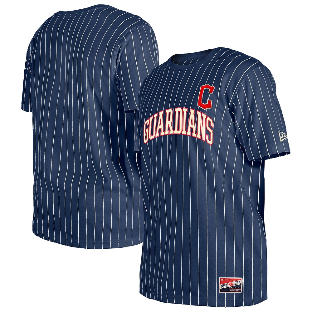 T-shirt à rayures bleu marine Cleveland Guardians pour homme New Era